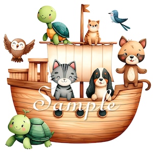 Fabric Art Quilt Block/Panel - Noah&#39;s Ark - Bible Story - Animals - Whimsical - ARK08