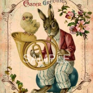 Vintage Easter Bunny - Fabric Art Quilt Block - 100% Cotton