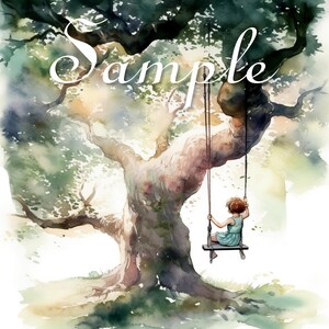 Little Girl on Swing - Fabric Art Quilt Block/Panel -  Whimsical - 100% Cotton