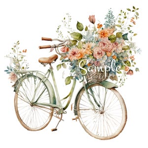 Fabric Art Quilt Block/Panel - Floral Bicycle - Whimsical - 8&quot; x 8&quot; - 100% Cotton - 40006