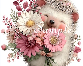 Hedgehog  -Fabric Quilt Blocks - Woodland Animal - Floral - Nursery - 100% Cotton - 2516