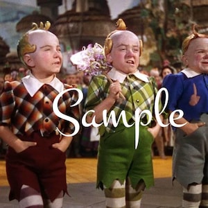 May include: Three children dressed in costumes with exaggerated features, including large heads and pointed ears, stand in a line. The child on the left wears a plaid shirt and brown shorts, the middle child wears a plaid shirt and green shorts, and the child on the right wears a blue shirt and gray shorts. All three children are wearing striped stockings.