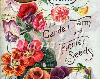 Vintage Seed Packet - Fabric Quilt Block - Flowers - Gardening -  Ephemera - 100% Cotton - VSP7