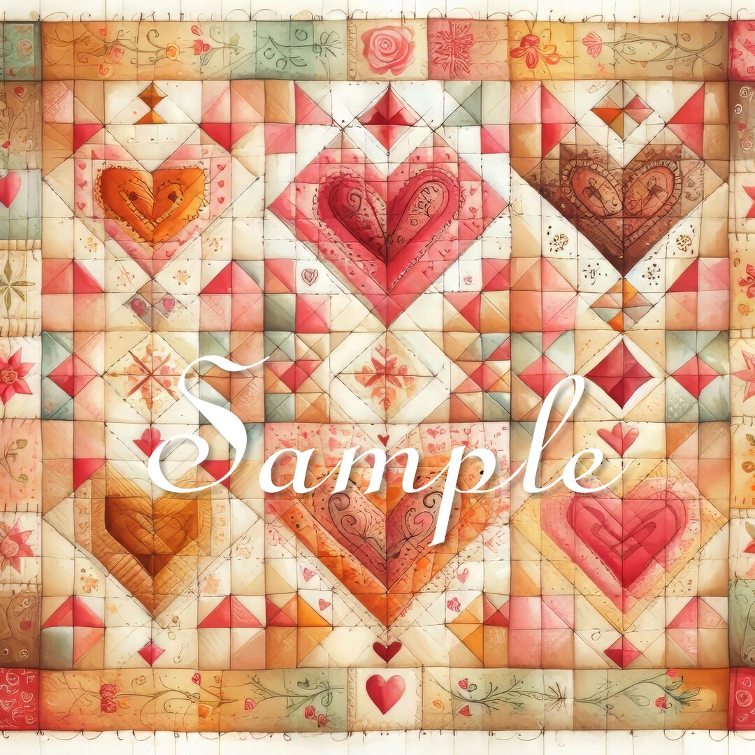 Heart Design - Fabric Art Quilt Block/panel - Sewing - Patchwork ...