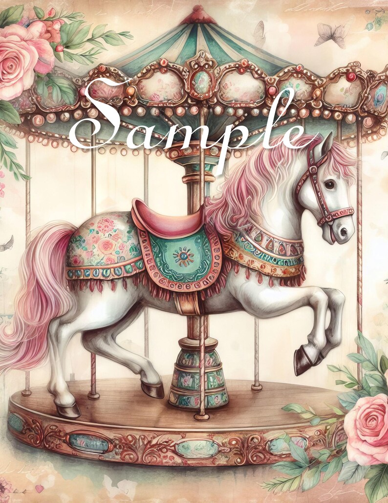 Vintage Carousel - Fabric Art Quilt Block/panels - Horse - Whimsical ...