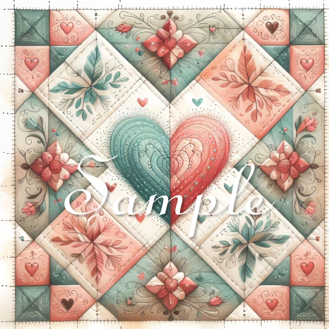 Heart Design - Fabric Art Quilt Block/panel - Sewing - Patchwork ...