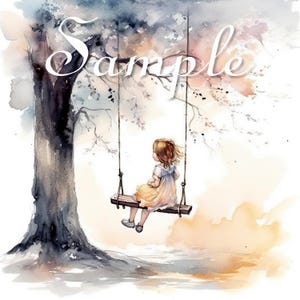 Little Girl on Swing - Fabric Art Quilt Block/Panel - Whimsical - SWI07