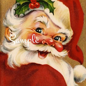 Cotton Fabric Quilt Block/Panel - Vintage Santa Claus - Cute Mid Century - 5094