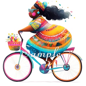 Curvy Woman on Bike - Fabric Art Quilt Block: African American - Quirky - Cotton (8x10)