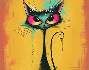 Atomic Mid-Century Modern Cat -  Fabric Art Quilt Block/Panel - LOT OF 10 - 100% Cotton