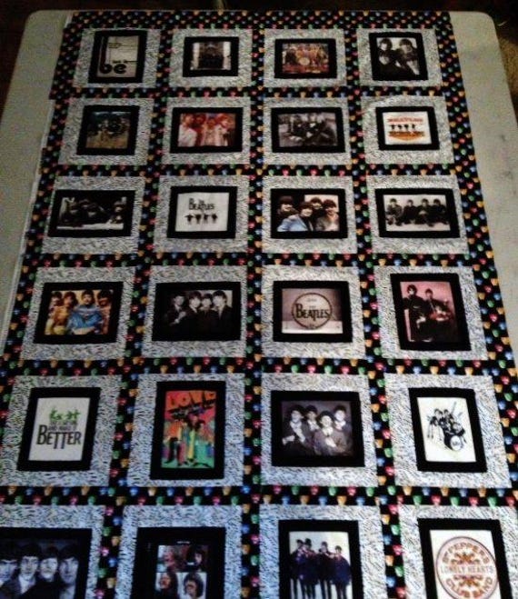 Fabric Art Quilt Block/panel - the Beatles - Sunglasses
