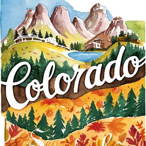 COLORADO - State Fabric Art Quilt Block/Panel - Retro Travel Adventures - Illustration -  100% Cotton