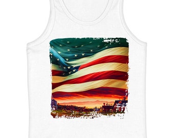 USA Flag Print Kids' Jersey Tank - Themed Sleeveless T-Shirt - Patriotic Kids' Tank Top - Patriotic Sleeveless Tee