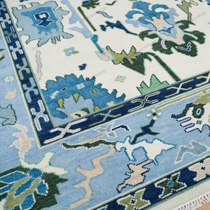 Modern Oushak rug | Pastel vintage | Blue Oushak Rug Muted Oushak | for living room Area Rugs 8x10,5x7,10x14