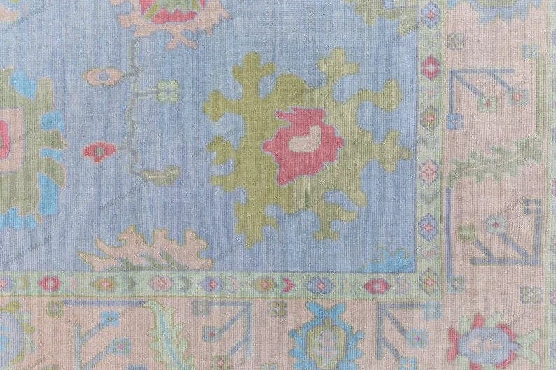 Beige and BLUE Oushak Rug, Modern Turkish Rug With Navy Accent, Ivory