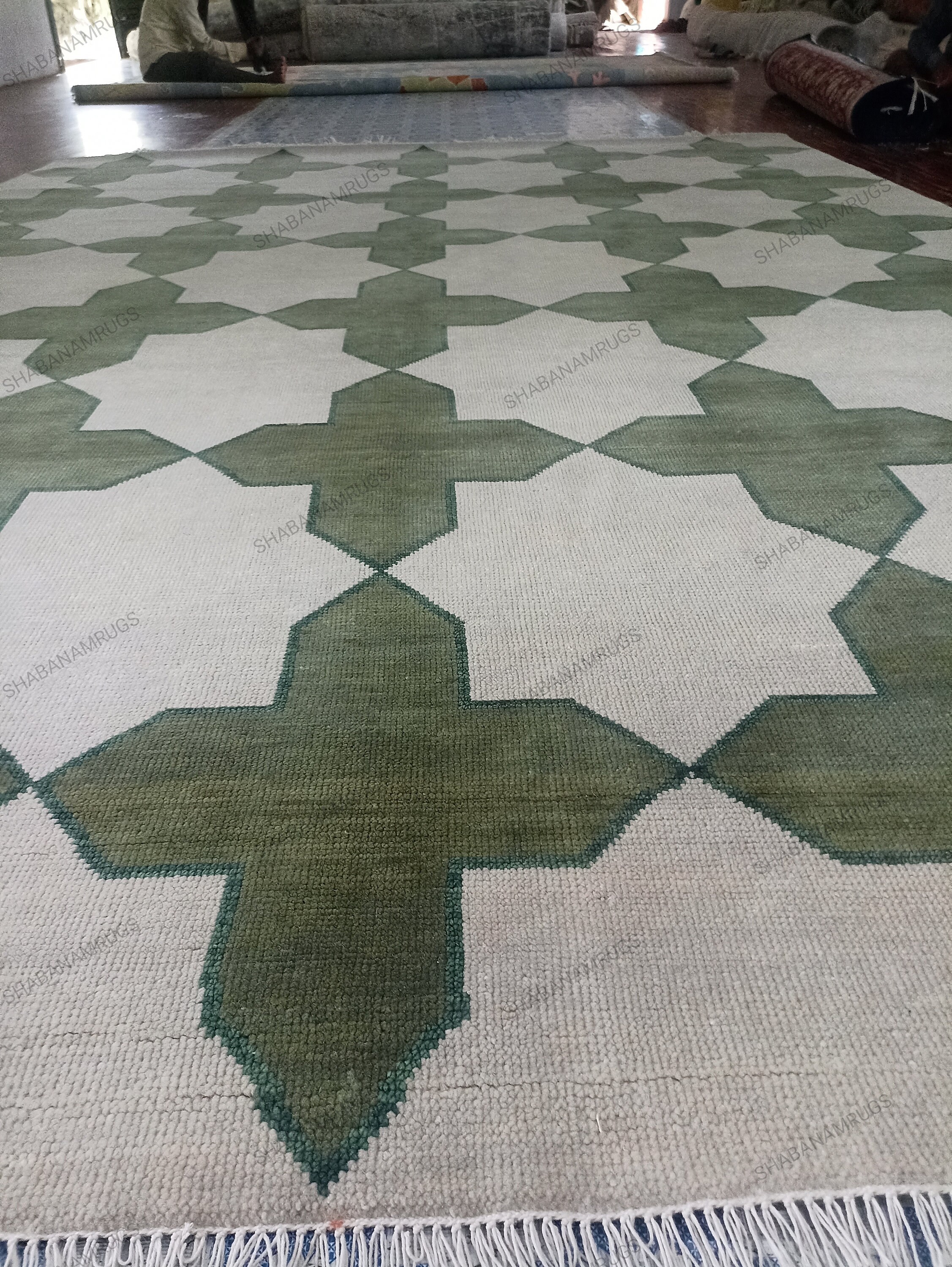 Green White Oushak Rug Turkish Rug Oushak 3x5 Hand Knotted Wool Rug 4x6