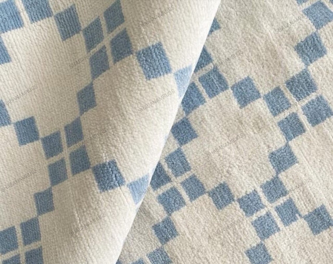 8x10 BLUE and White Oushak Rug, Modern Turkish Rug With Navy Accent