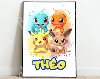 Personalized Pokémon Pikachu Chibi first name poster.