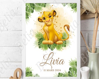 Personalized first name poster Simba the lion king. Birth Poster. Baby child room decoration. Birthday gift. Birth Gift.