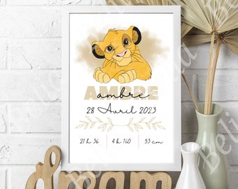 Personalized Simba lion king birth poster.