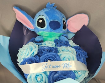 Personalized Stitch Plush Everlasting Rose Bouquet. Valentine's Day Gift Couple Anniversary