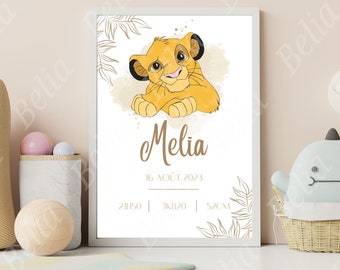 Personalized Simba lion king birth poster.