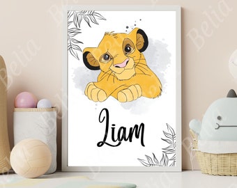 Personalized first name poster Simba the lion king.