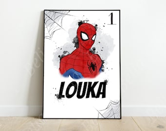 Personalized Spiderman first name poster. Gift.