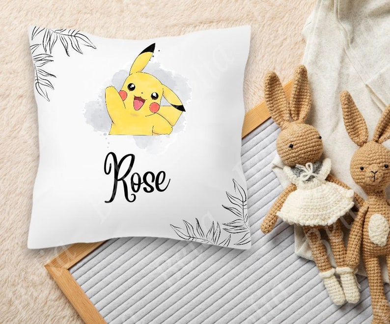 Pikachu cushion personalized birth or first name Modèle 1 NOIR
