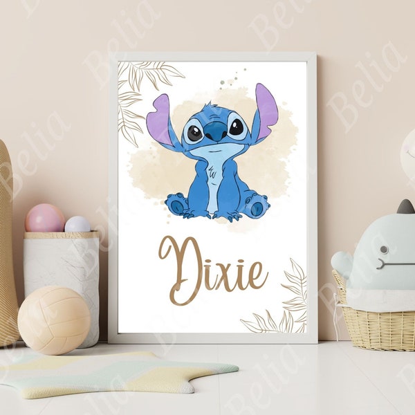 Affiche prénom Stitch personnalisé.