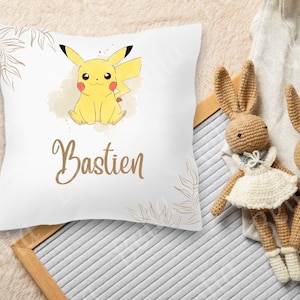 Pikachu Kissen personalisiert Geburt oder Vorname Modèle 2 BEIGE