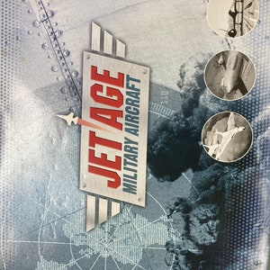 May include: A box with a gray and white background featuring a world map and the text "JET AGE MILITARY AIRCRAFT". The box has three circular images of military aircraft.