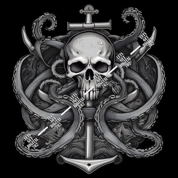 Nautical Design of skull, anchor, tentacles