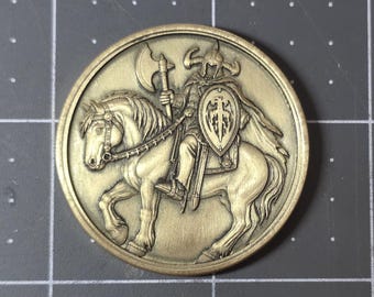 Dark Fantasy Warrior Challenge Coin, Gods of War Token, Antique Brass Medieval Horseman Collectible Medallion