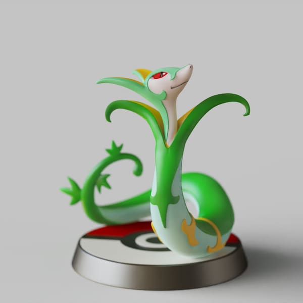 Serperior Grass Pokemon Statue Figure Hand Painted 3D Printed Nintendo Gaming Decor