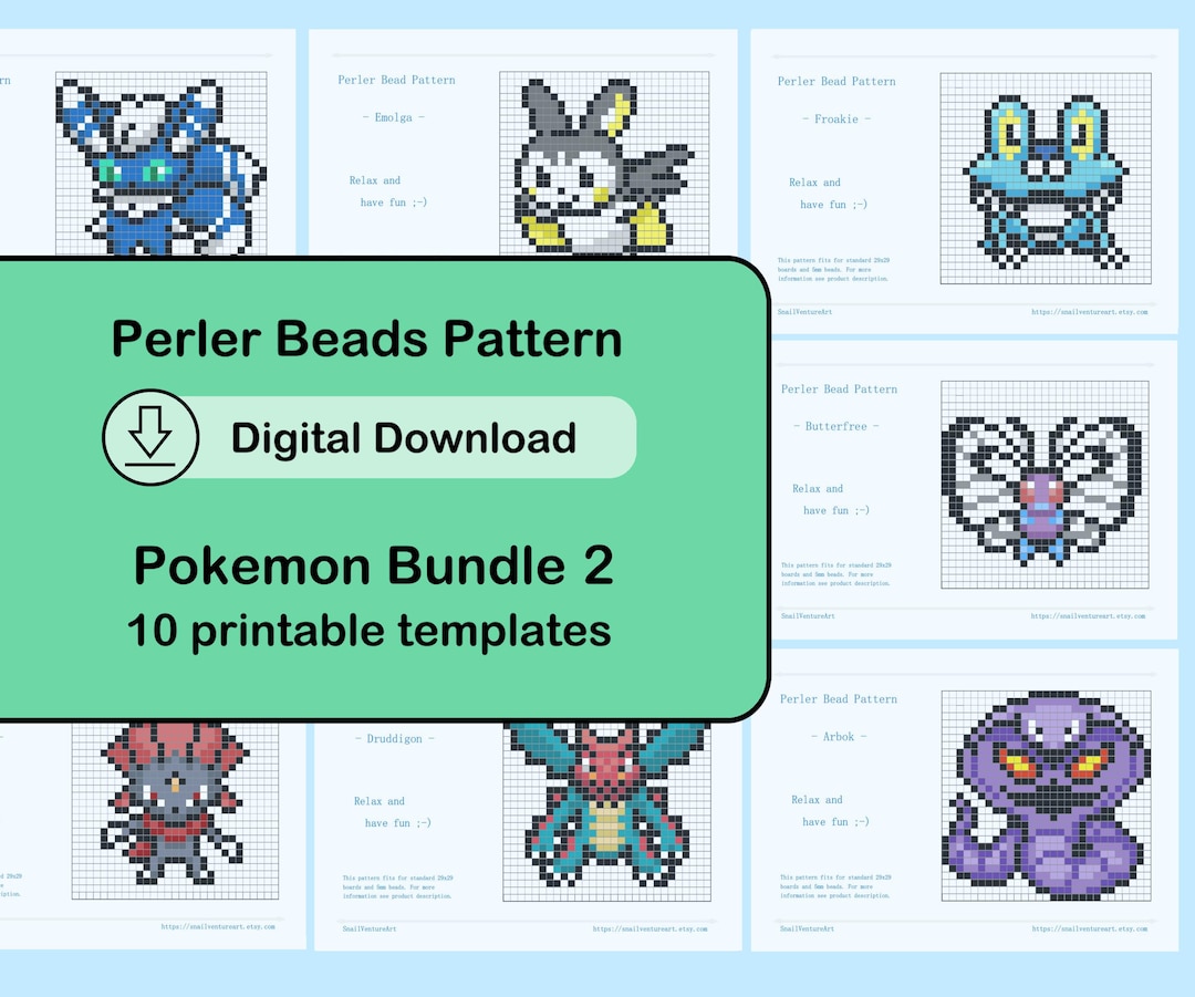 Perler Bead Patterns / Pokémon Bügelperlen Vorlagen – 10 PDF