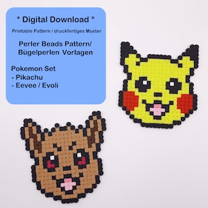 Könnte beinhalten: Druckbarer Muster zum Basteln von Pikachu und Evoli aus Perlen. Das Muster enthält Anleitungen für beide Charaktere. *Digitaler Download*
