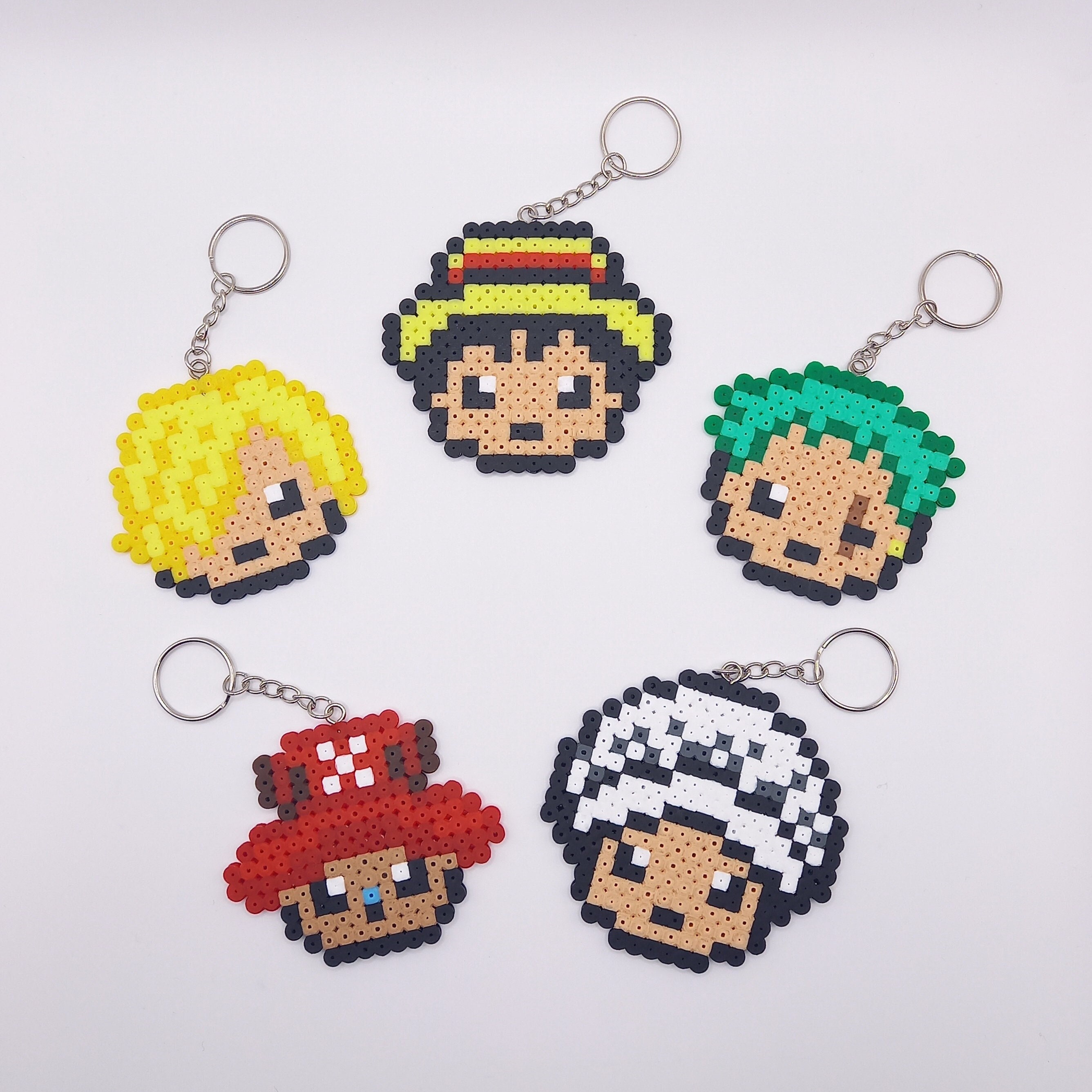 One Piece Keychain Made of Fuse Beads, Featuring Luffy, Zoro