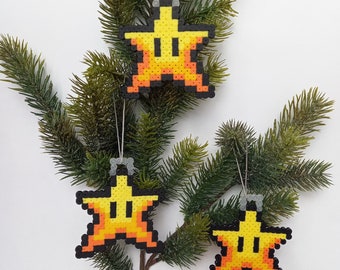 Super Mario Stern Weihnachten Baumschmuck Dekoration aus Bügelperlen, Videospiele, Nintendo, Gaming