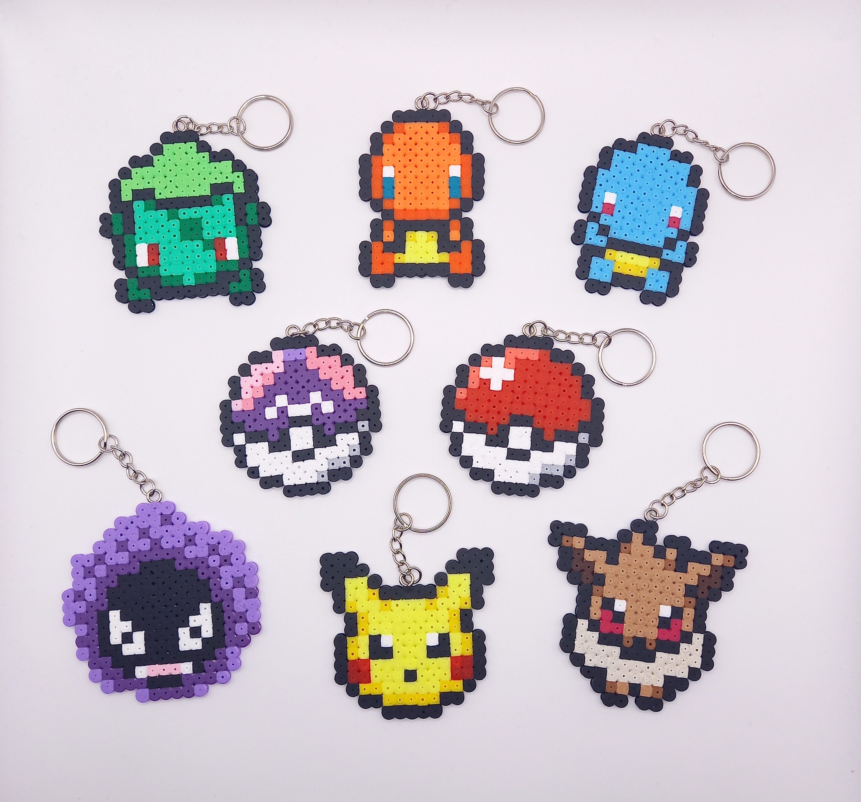 Keychain Made of Fuse Beads, Pikachu, Eevee, Bulbasaur, Charmander