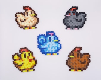 Stardew Valley chickens made of iron-on beads, video games, keychains, magnets, decoration, animals, farm, Void Chicken, Golden Chicken