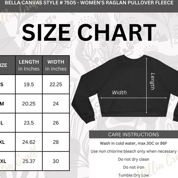 Size Chart Bella Canvas 7505 Mock Up Sweat-Shirt | Women's Sizing in Imperial Bella Canvas 7505 | Bella Canvas Raglan Sweatshirt size chart