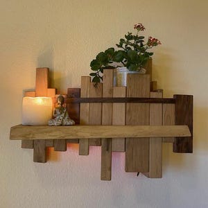 Tablero flotante, estante de pared de madera, decoración reciclada, iluminación indirecta, tablero decorativo de pared, accesorios para el hogar, LED, decoración de pared única, idea para el hogar