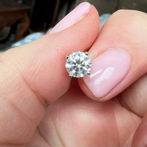 Moissanite Stud Earrings Sterling Silver or Gold With Lock On Secure Screwback