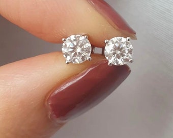 Dainty Moissanite Stud Earrings Sterling Silver or Gold With Lock On Secure Screwback