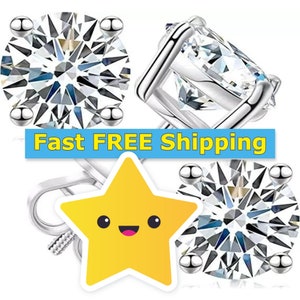May include: A pair of silver stud earrings with clear round cubic zirconia stones. The earrings have a push-back closure.  Fast FREE Shipping.
