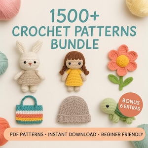 1500+ Häkelanleitungen | Easy Amigurumi, Tiere, Puppen, Hüte, Taschen, Blumen | Anfängerfreundliches PDF, Instant Downloads