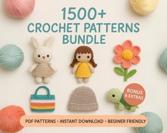 1500+ Crochet Patterns Bundle: Amigurumi, Dolls, Animals, Bags (PDF Downloads)
