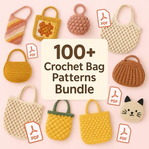 Tasche Häkelanleitungen Mega Bundle | 100+ PDF-Designs | Totes, Geldbörsen, Markttaschen, Crossbody, Rucksäcke, Kupplung & Mehr | Sofort Download