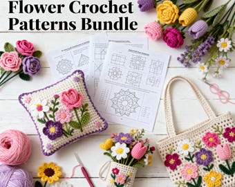Más de 60 patrones de flores de crochet: rosas, tulipanes y margaritas (descarga digital)